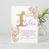 Rosa Goldkronprinzessin Erste Geburtstagsparty Einladung (Stehend Vorderseite)