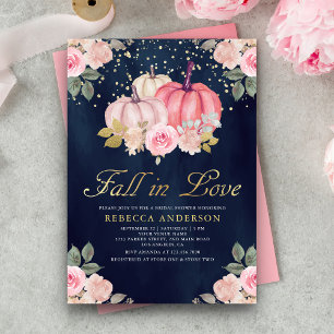 Rosa Goldkürbis-Blumen Navy Blaues Brautbad Einladung