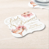 Rosa Goldleder und Prosecco-Brautparty Untersetzer (angewinkelt)