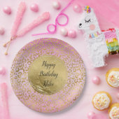  Rosa Goldleopard   Pappteller (Party)