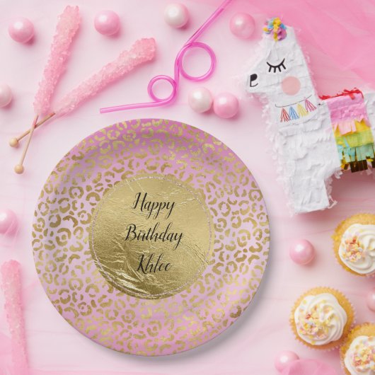  Rosa Goldleopard   Pappteller (Party)