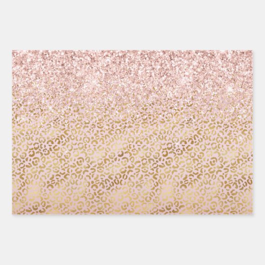 Rosa Goldleopard Print Blush Glitzer Geschenkpapier Set (Vorderseite)