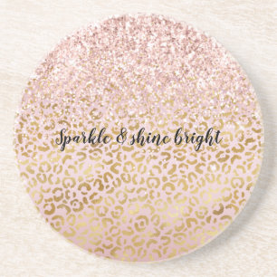 Rosa Goldleopard Print Blush Glitzer Getränkeuntersetzer