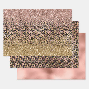 Rosa Goldleopard Print Sparkon Geschenkpapier Set