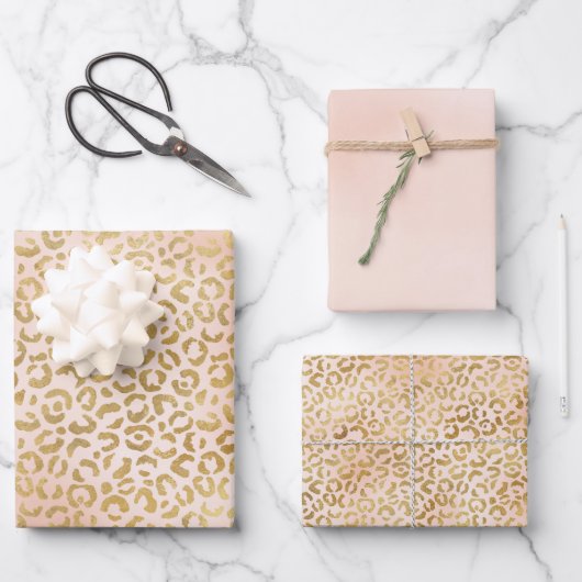 Rosa Goldleopard-Printwerbung Geschenkpapier Set (Vorderseite)