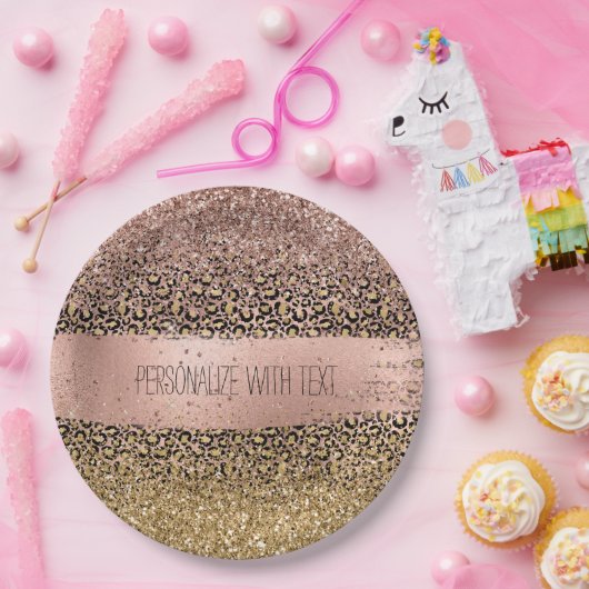 Rosa Goldleopardruckspingel Pappteller (Party)