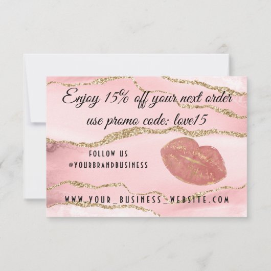 Rosa Goldmarmor Agate Lip Gloss Makeup Dankeskarte (Rückseite)