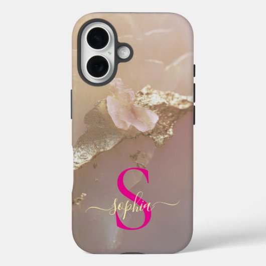 Rosa Goldmarmor Gold Glitter Monogramm Case-Mate iPhone Hülle (Rückseite)