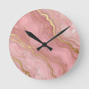Rosa Goldmarmor Luxus Abstract Runde Wanduhr