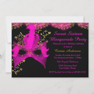 Rosa Goldmaske Masquerade Sweet 16 Birthday Einladung
