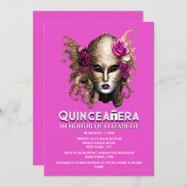 Rosa Goldmasquerade quinceanera Geburtstag elegant Einladung