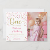 Rosa Goldmedaille Confetti Wasserfarbe Erstgeburts Einladung (Vorderseite)