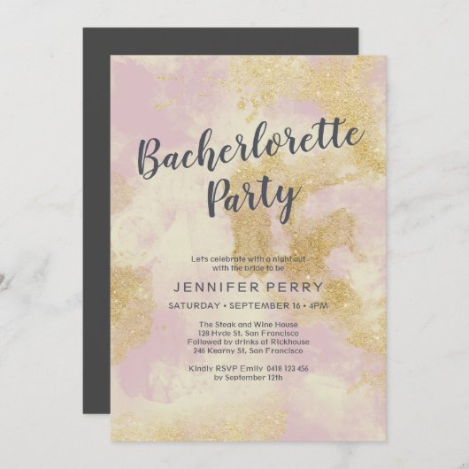 Rosa Goldmedaille Glitzer Junggeselinnen-Abschied Einladung (Vorne/Hinten)