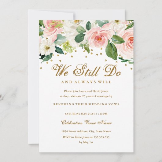 Rosa Goldmedaille Wasserfarben Neujahr Einladung (Vorderseite)