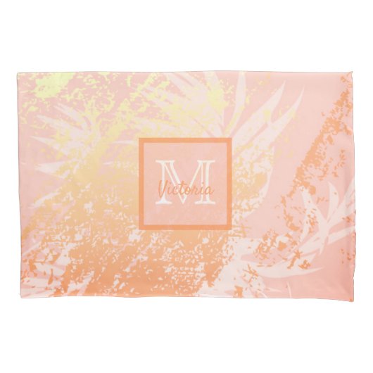 Rosa Goldpalme Blätter Korallen Kissenbezug (Vorderseite)