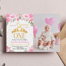 Rosa Goldprinzessin Crown Erster Geburtstag Einlad