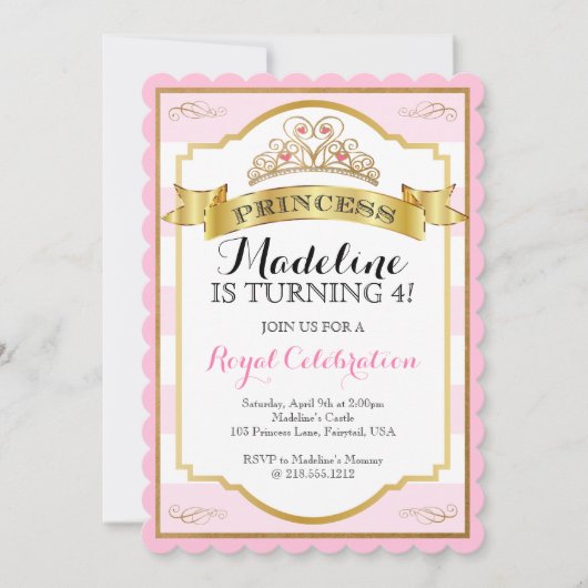 Rosa Goldprinzessin Kronprinzessin Birthday Einladung (Vorderseite)