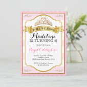 Rosa Goldprinzessin Kronprinzessin Birthday Einladung (Stehend Vorderseite)