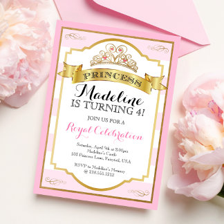 Rosa Goldprinzessin Kronprinzessin Birthday Einladung