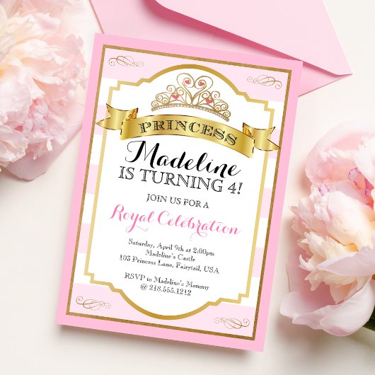 Rosa Goldprinzessin Kronprinzessin Birthday Einladung