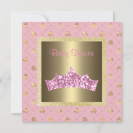 Rosa Goldprinzessin Thema Babydusche Tiara Einladung