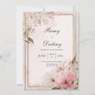 Rosa Goldrahmen Aquarell Blumen Hochzeit Einladung
