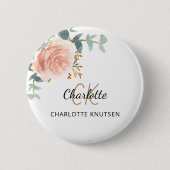 Rosa Goldrosen-Blüten-Eukalyptus-Dankeschön Button (Vorderseite)