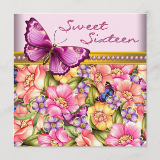 Rosa Goldschmetterling Pink Gold Sweet 16 Geburtst Einladung