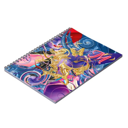 Rosa Goldschmetterling Swirl Monogramm flüssig Abs Notizblock (Linke Seite)