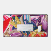 Rosa Goldschmetterling Swirl Monogramm flüssig Abs Schreibtischunterlage (Tastatur & Maus)