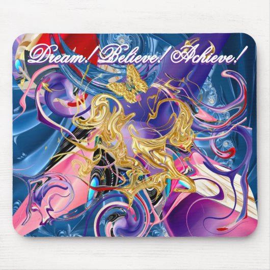 Rosa Goldschmetterlingsmotivation flüssig Abstrakt Mousepad (Vorne)