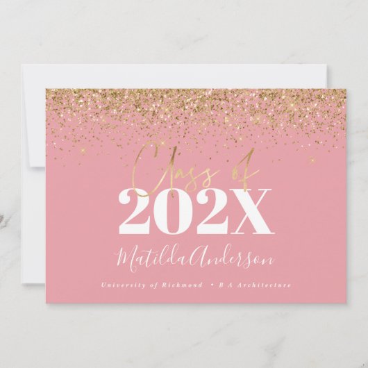 Rosa Goldschrift Moderner eleganter Abschluss  Einladung (Vorderseite)