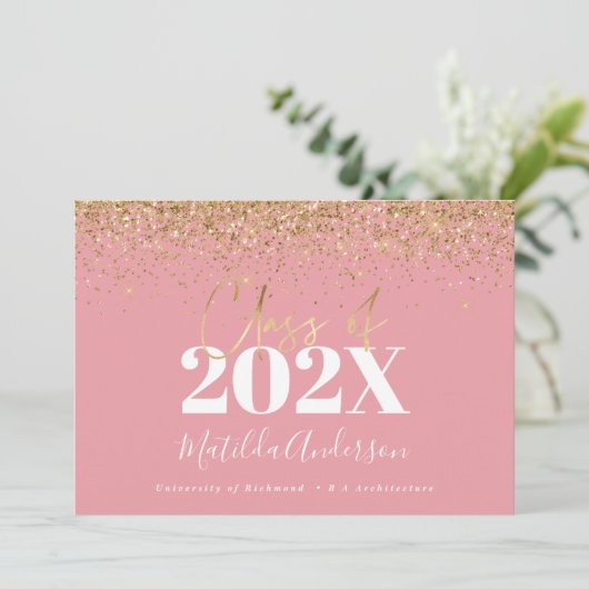 Rosa Goldschrift Moderner eleganter Abschluss Einladung (Stehend Vorderseite)