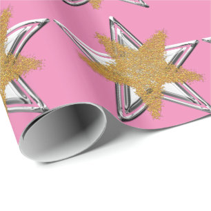 Rosa Goldsilber Stern-Packpapier Geschenkpapier