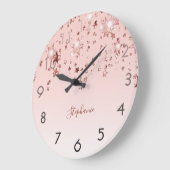 Rosa Goldsterne glänzen Monogramm Große Wanduhr (Winkel)