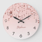 Rosa Goldsterne glänzen Monogramm Große Wanduhr (Vorderseite)