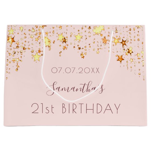 Rosa Goldsterne Große Geschenktüte (Vorderseite)