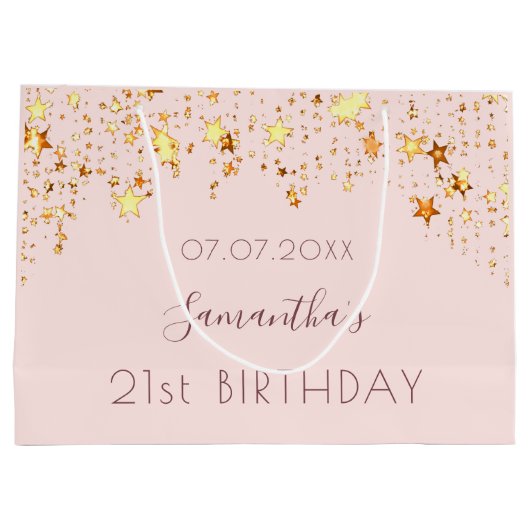 Rosa Goldsterne Große Geschenktüte (Rückseite)