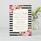 Rosa Goldstreifen Brautparty Brunch Einladung (Stehend Vorderseite)