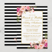 Rosa Goldstreifen Brautparty Brunch Einladung (Vorne/Hinten)