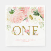 Rosa goldweiß erster 1. Geburtstag niedlich Serviette (Vorderseite)