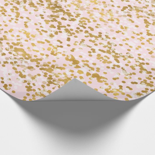 Rosa GoldweißConfetti Geschenkpapier (Ecke)