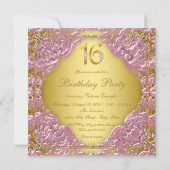 Rosa Goldwirl Extravagant Sweet 16 Party Einladung (Rückseite)