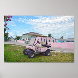 Rosa Golf Cart auf den Bahamas Poster
