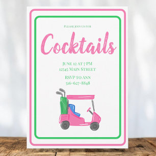 Rosa Golf Cart Cocktailparty / Vornehm Rosa Grün Einladung