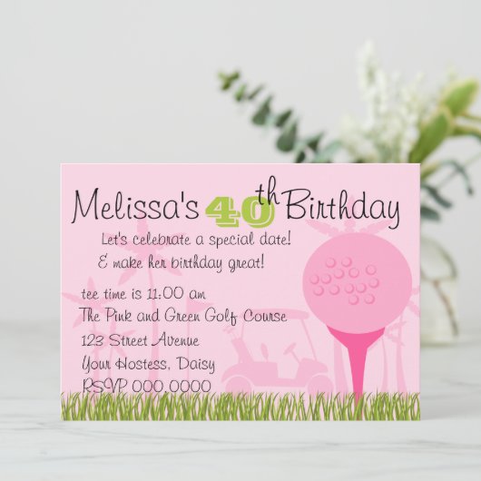Rosa Golf Datum Einladung (Stehend Vorderseite)