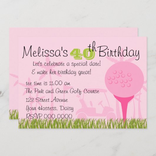 Rosa Golf Datum Einladung (Vorne/Hinten)