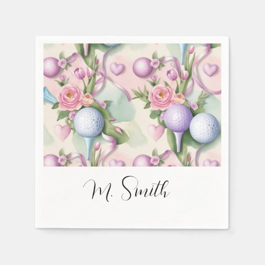 Rosa Golf mit Blume zum Muttertag Serviette (Vorderseite)