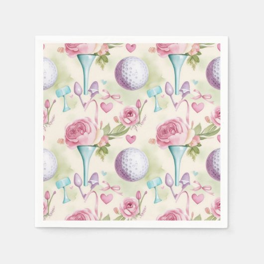 Rosa Golf mit Blume zum Muttertag Serviette (Vorderseite)