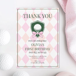 Rosa Golf Modernes Loch in einem Mädchen 1. Geburt Dankeskarte